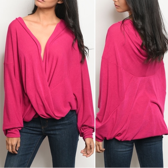 Trend Setter Diva Boutique Item Sweaters - Long sleeve V plunge drape front sweater top.